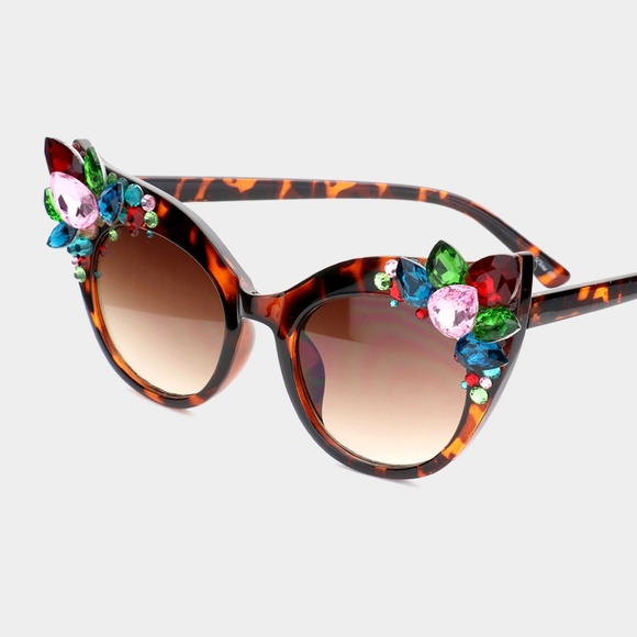 MultiColored Crystal Cat Eye Bling Sun Glasses Shades Rhinestone Style - Picture 1 of 2